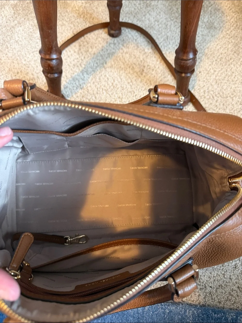 Michael Kors Cognac Pebbled Leather Satchel with Gold Accent